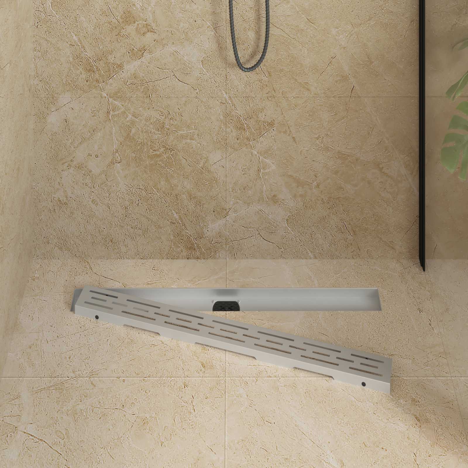 Duschabfluss im Liniendesign mit 360° Siphon Silber 80 cm