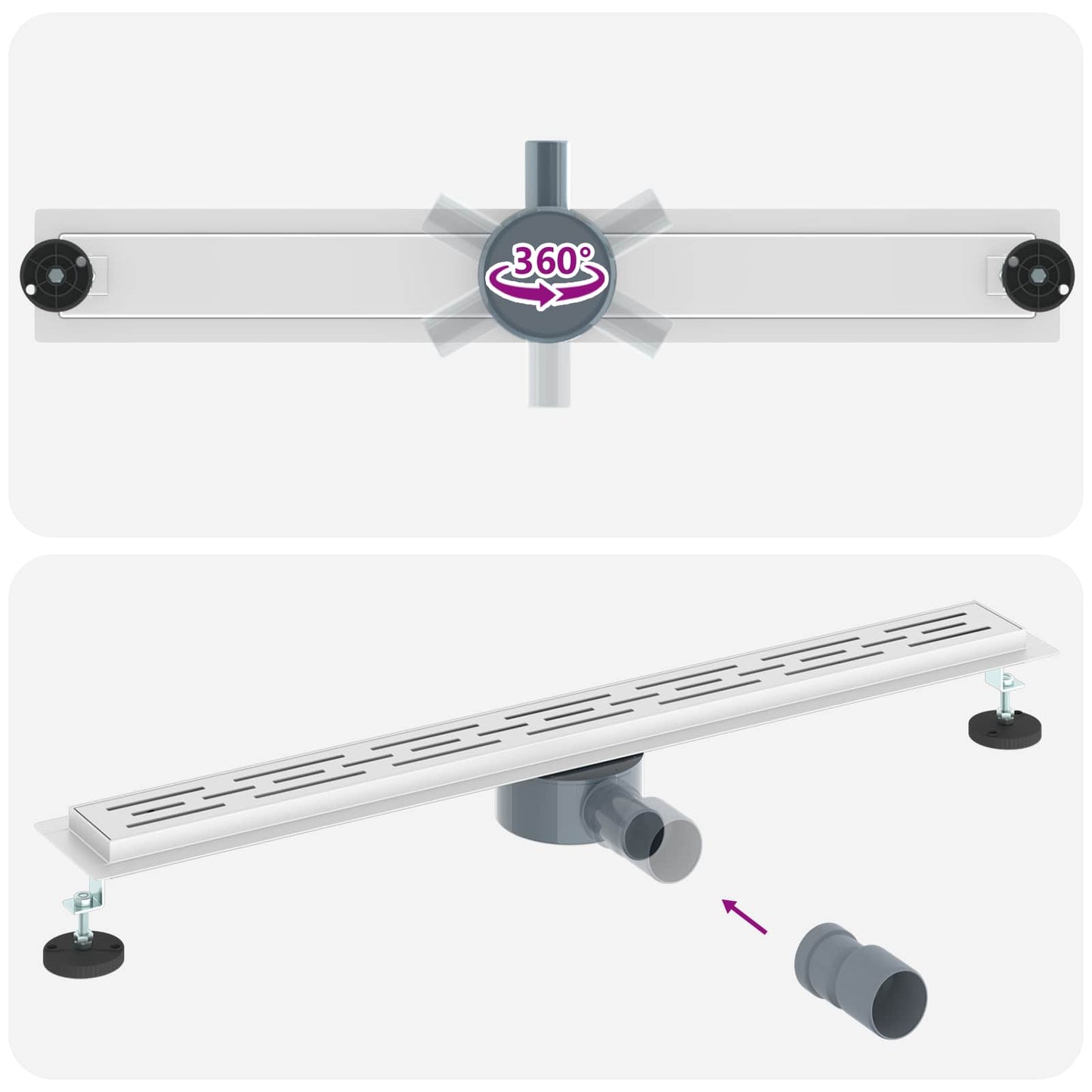 Duschabfluss im Liniendesign mit 360° Siphon Silber 80 cm