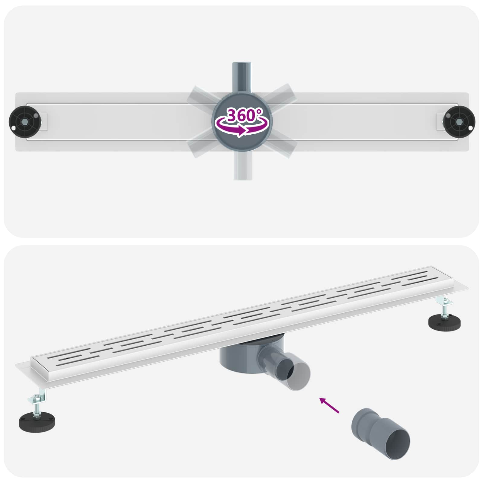 Duschabfluss im Liniendesign mit 360° Siphon Silber 80 cm