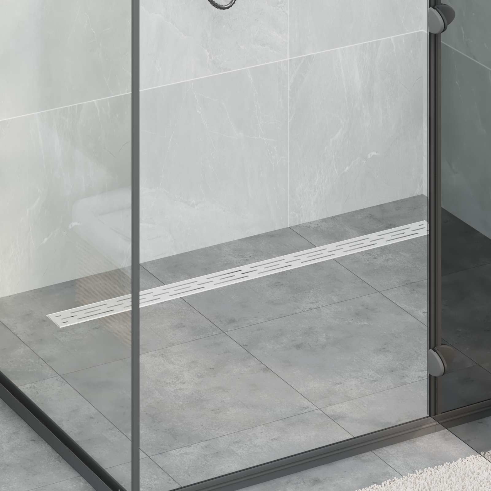 Duschabfluss im Liniendesign mit 360° Siphon Silber 100 cm