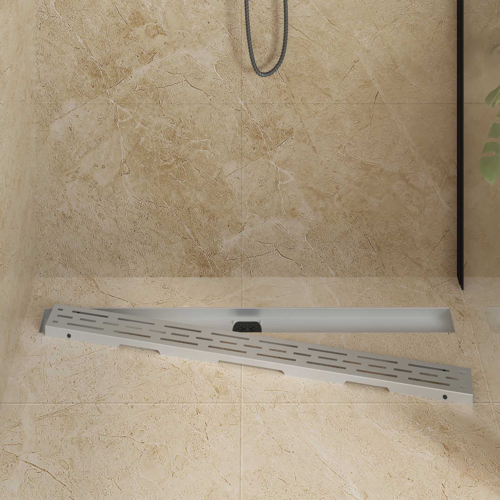 Duschabfluss im Liniendesign mit 360° Siphon Silber 100 cm