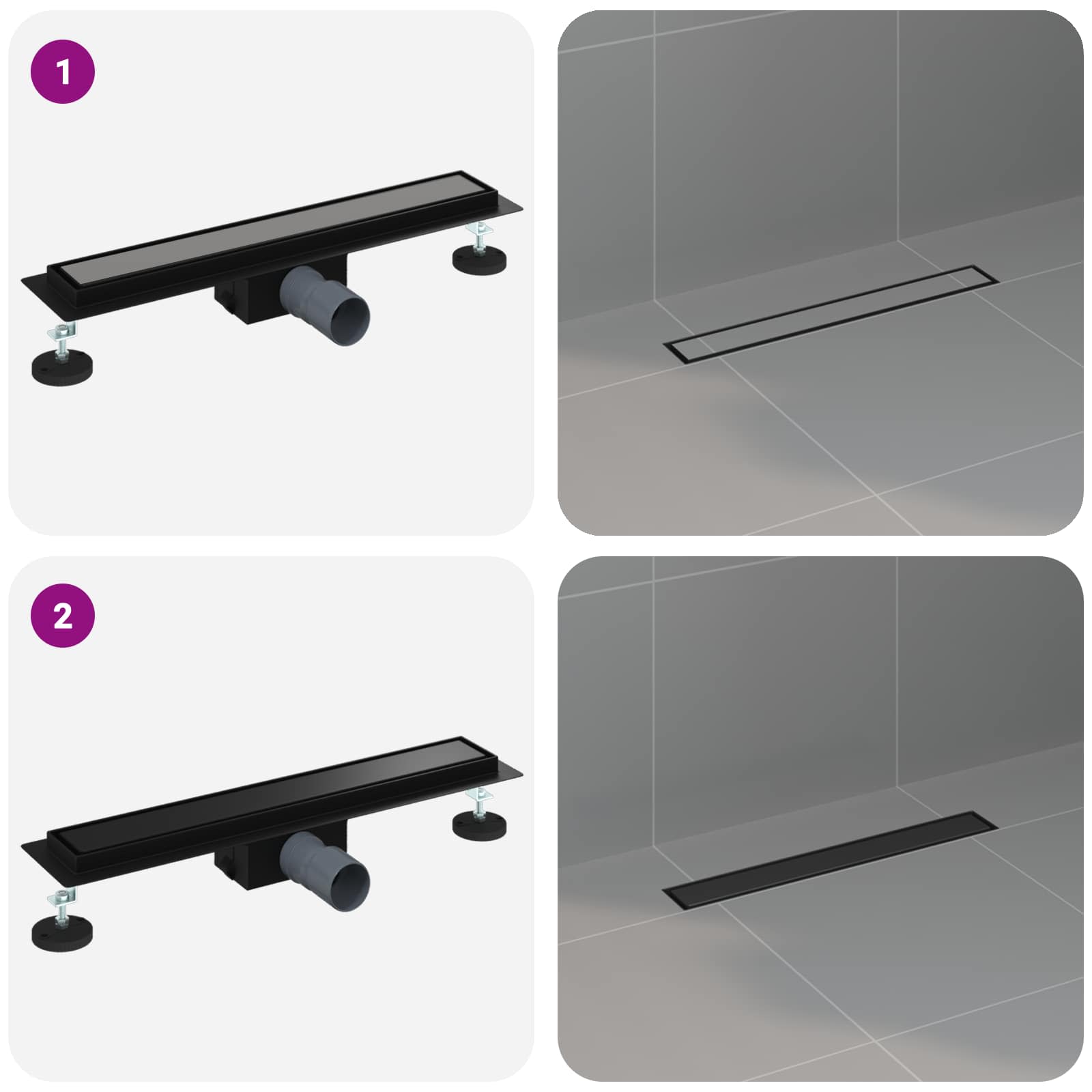 2 in 1 Duschabfluss Schwarz 50 cm Edelstahl 304