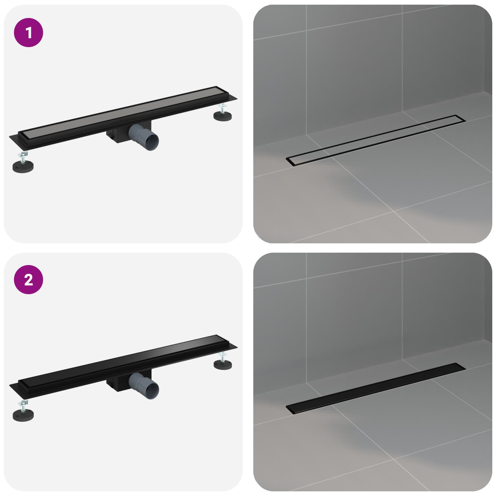2 in 1 Duschabfluss Schwarz 80 cm Edelstahl 304