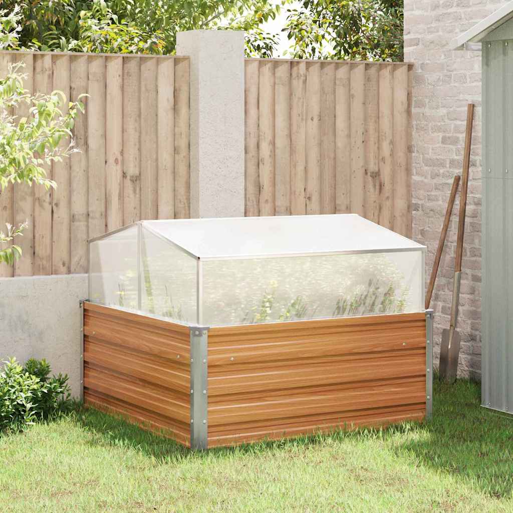 Gartenpflanzer mit Gewächshaus Hellbraun 100 x 100 x 77 cm