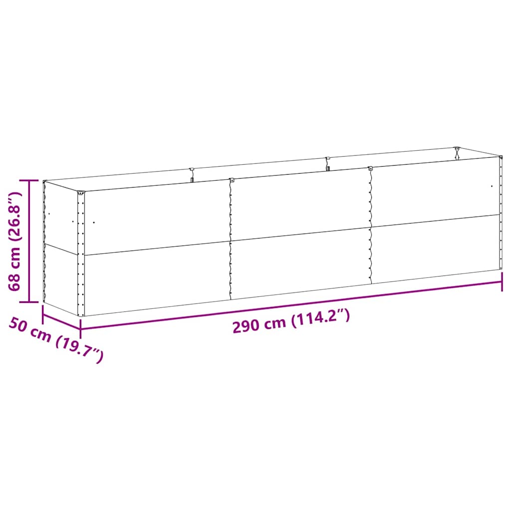Hochbeet Hellbraun 290 x 50 x 68 cm Verzinkter Stahl