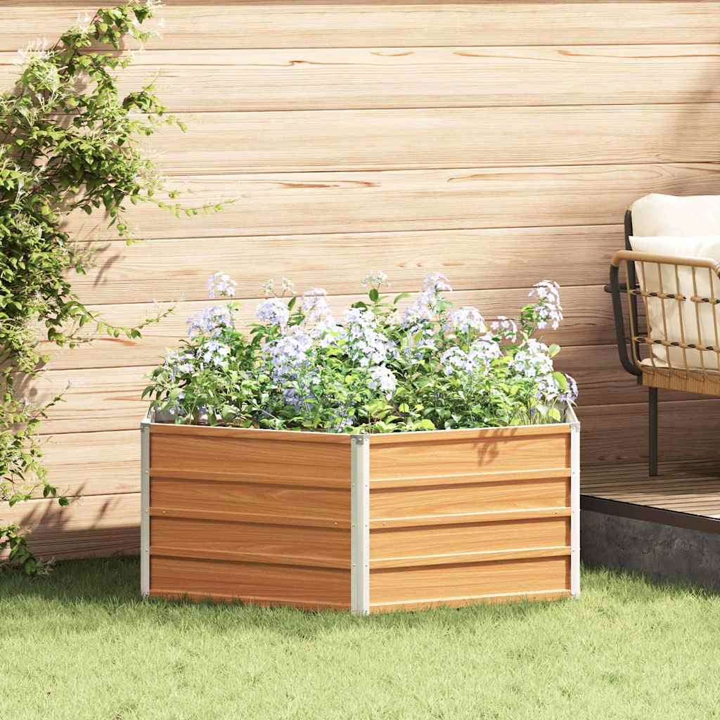Hochbeet im Garten Holzoptik 129 x 129 x 45 cm Verzinkter Stahl