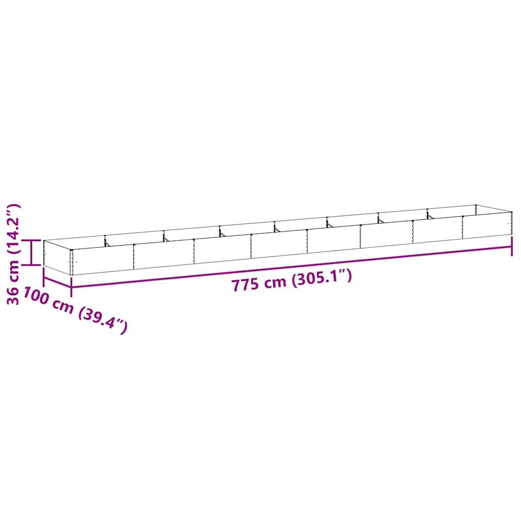 Hochbeet Hellbraun 775 x 100 x 36 cm Verzinkter Stahl