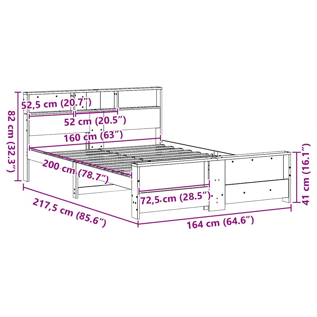 Bettgestell mit Kopfteil Weiß 160 x 200 cm Massivholz Kiefer