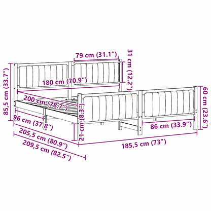 Bettgestell Braun und Schwarz 180 x 200 cm Massivholz Kiefer