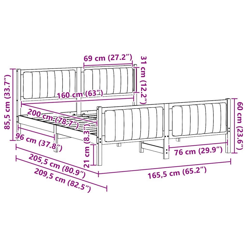 Bettgestell Braun und Schwarz 160 x 200 cm Massivholz Kiefer
