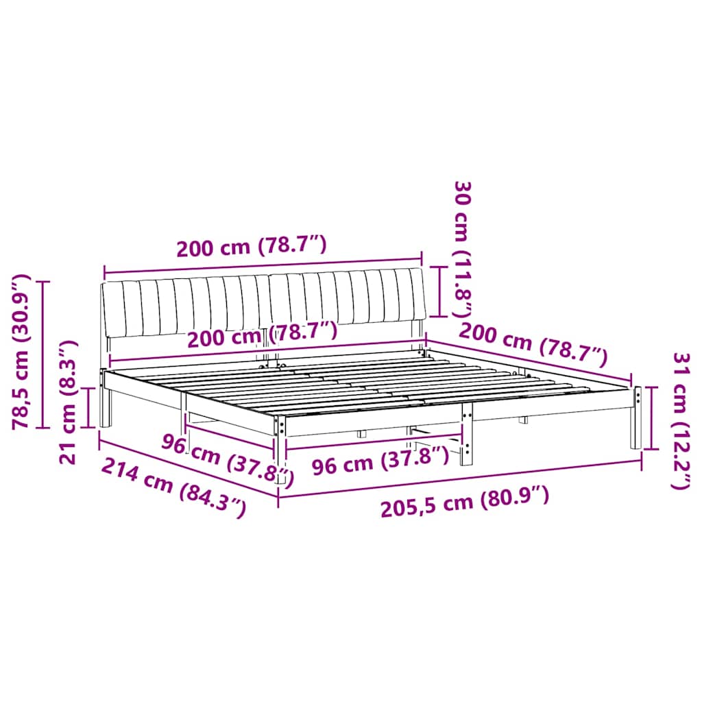 Bettgestell Braun und Dunkelgrau 200 x 200 cm Massivholz Kiefer