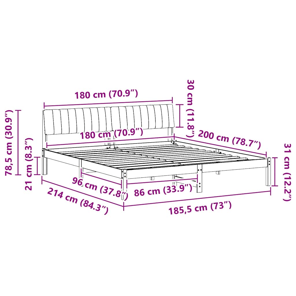 Bettgestell Braun und Taupe 180 x 200 cm Massivholz Kiefer