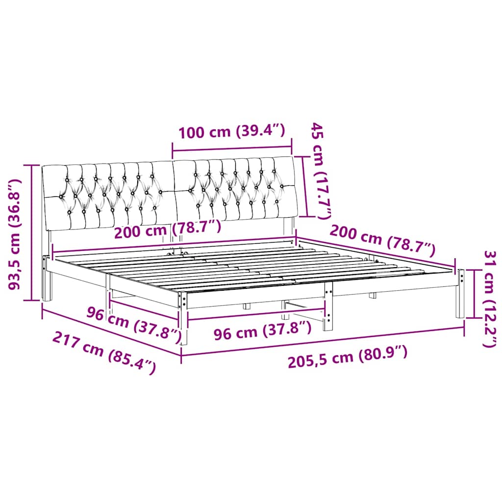 Bettgestell mit gepolstertem Kopfteil Weiß 200 x 200 cm