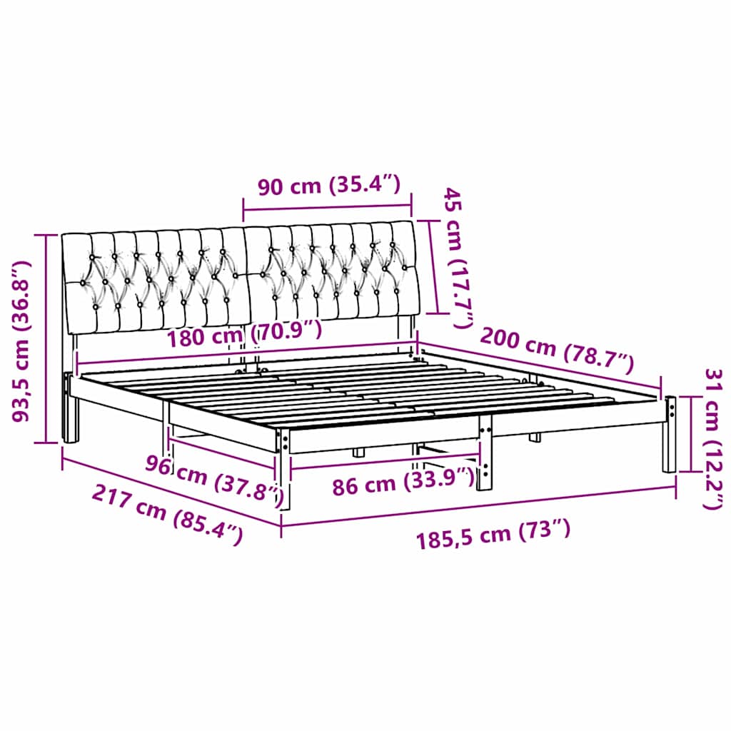 Bettgestell mit gepolstertem Kopfteil Weiß 180 x 200 cm