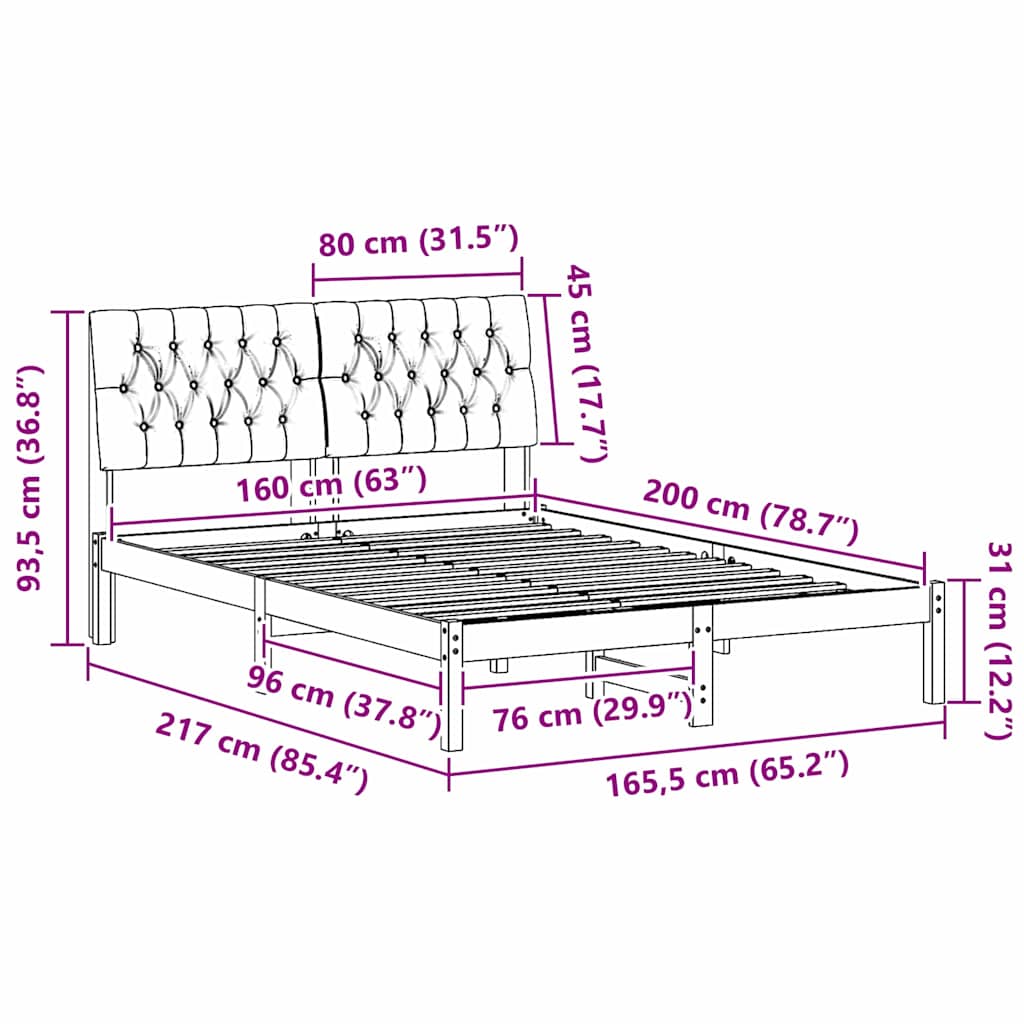 Bettgestell mit gepolstertem Kopfteil Weiß 160 x 200 cm