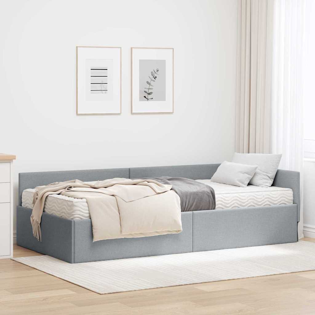Eckbettgestell mit Matratze 2 stk. Hellgrau 80 x 200 cm Stoff