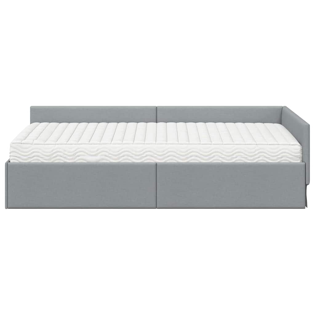 Eckbettgestell mit Matratze 2 stk. Hellgrau 80 x 200 cm Stoff