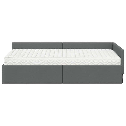Eckbettgestell mit Matratze 2 stk. Dunkelgrau 80 x 200 cm Stoff