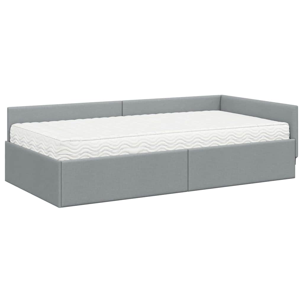 Eckbettgestell mit Matratze 2 stk. Hellgrau 90 x 190 cm Stoff