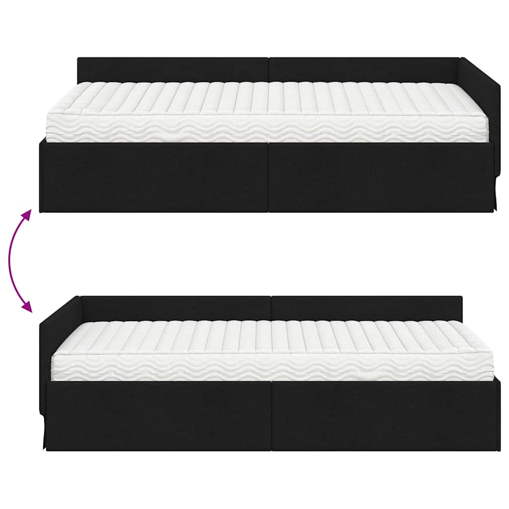 Eckbettgestell mit Matratze 2 stk. Schwarz 90 x 190 cm Stoff