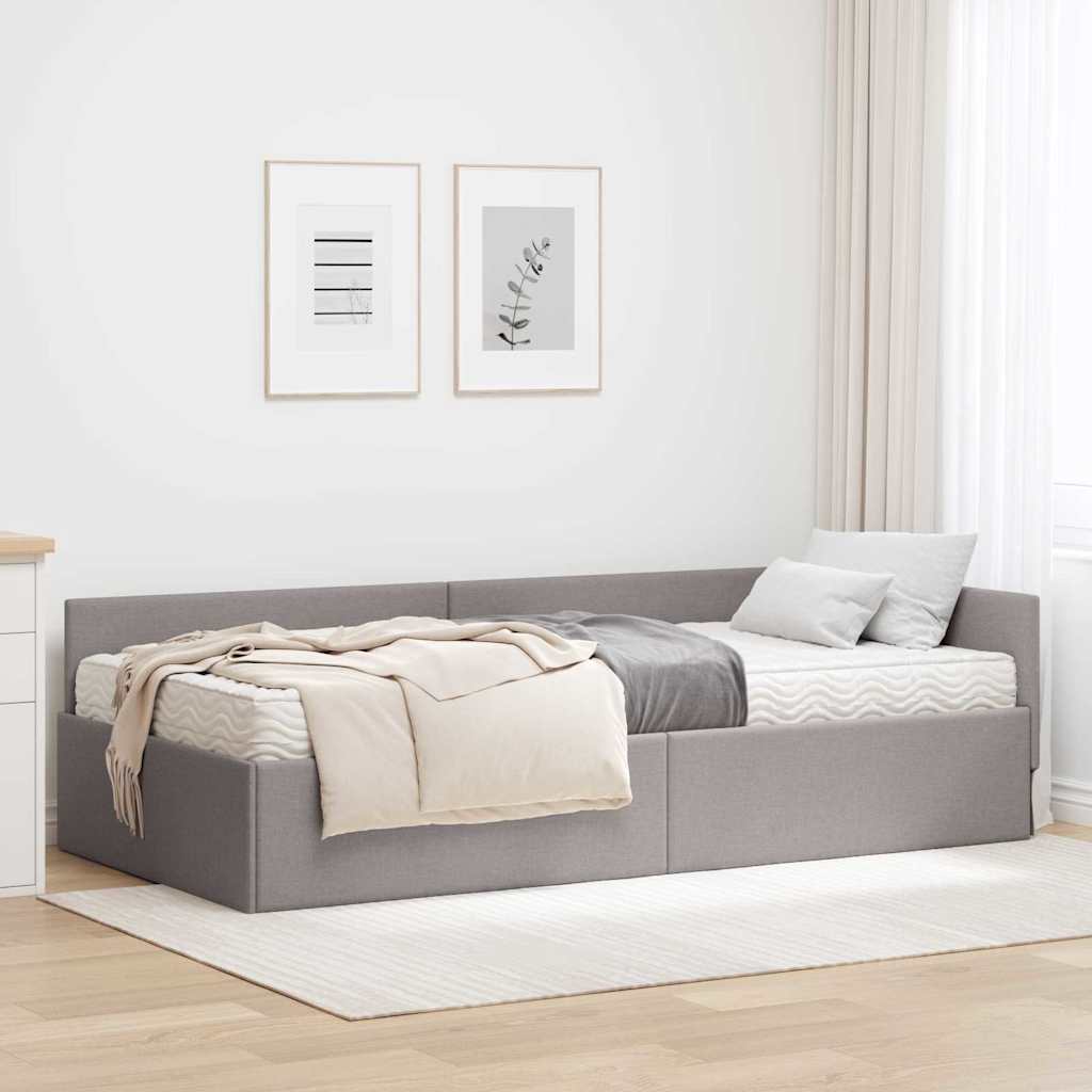 Eckbettgestell mit Matratze 2 stk. Taupe 90 x 200 cm Stoff
