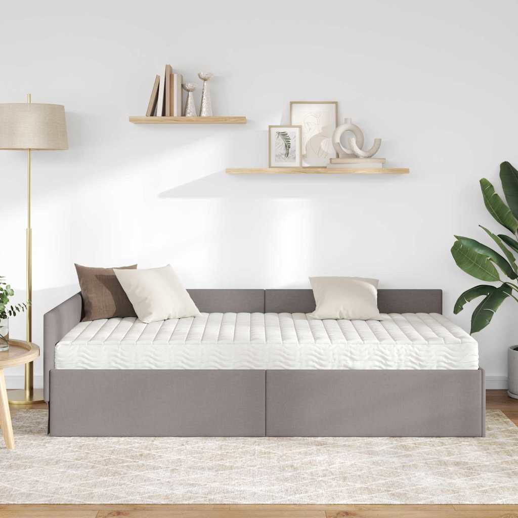 Eckbettgestell mit Matratze 2 stk. Taupe 90 x 200 cm Stoff