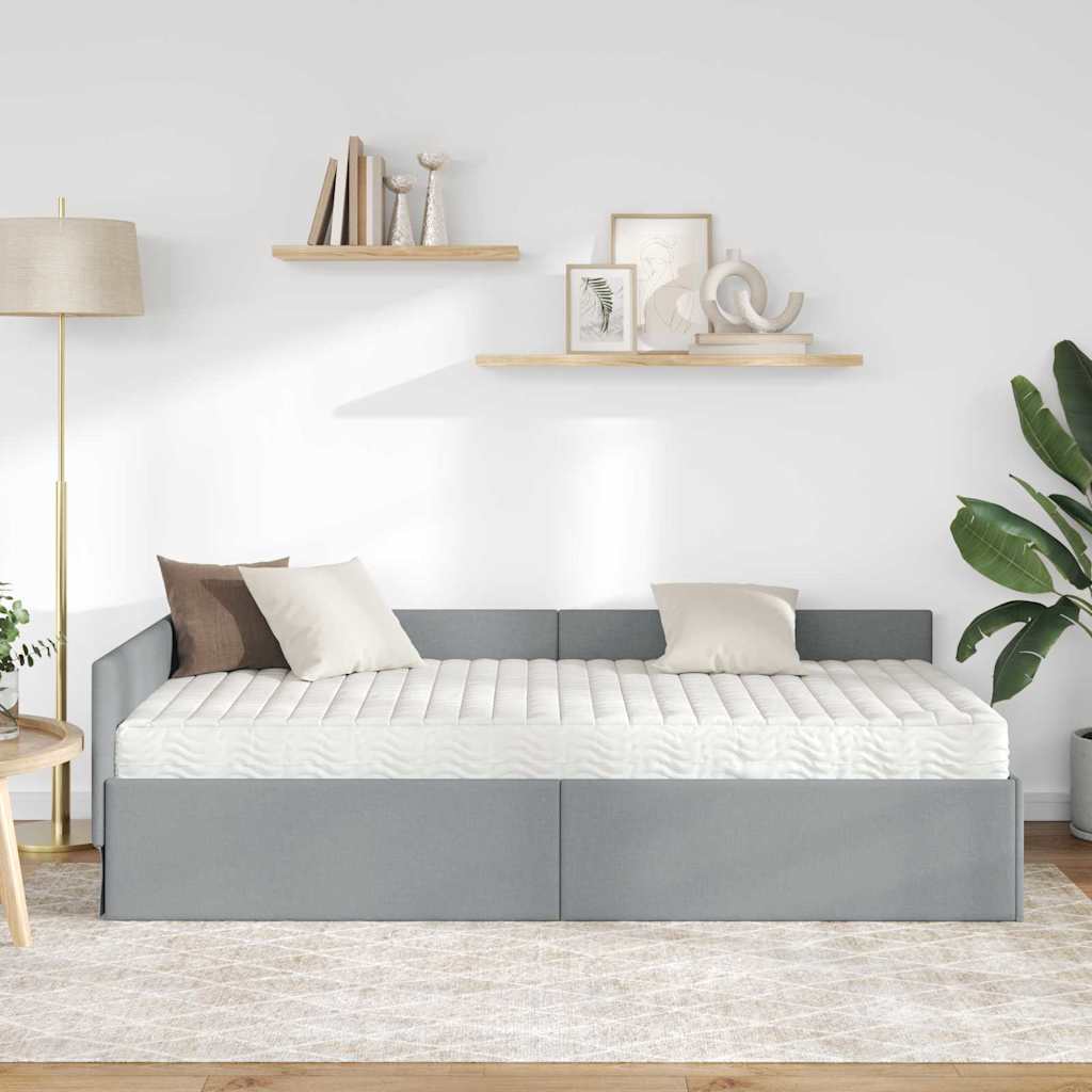 Eckbettgestell mit Matratze 2 stk. Hellgrau 100 x 200 cm Stoff