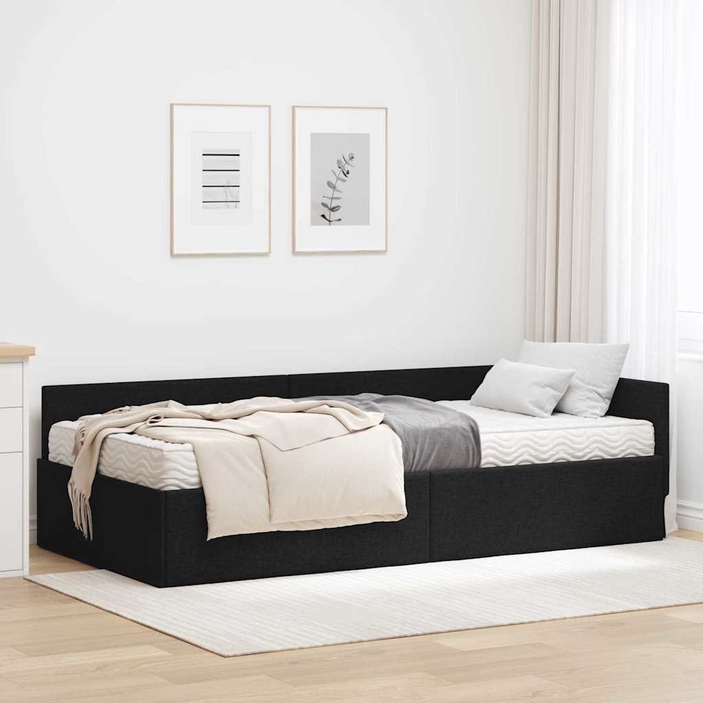 Eckbettgestell mit Matratze 2 stk. Schwarz 100 x 200 cm Stoff