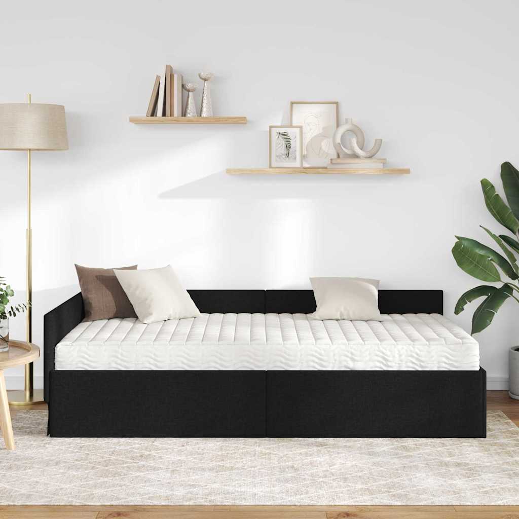 Eckbettgestell mit Matratze 2 stk. Schwarz 100 x 200 cm Stoff