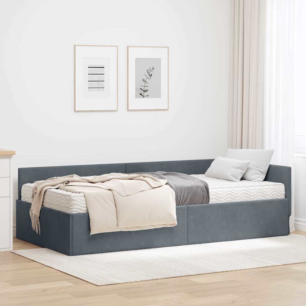 Eckbettgestell mit Matratze 2 stk. Dunkelgrau 80 x 200 cm Samt