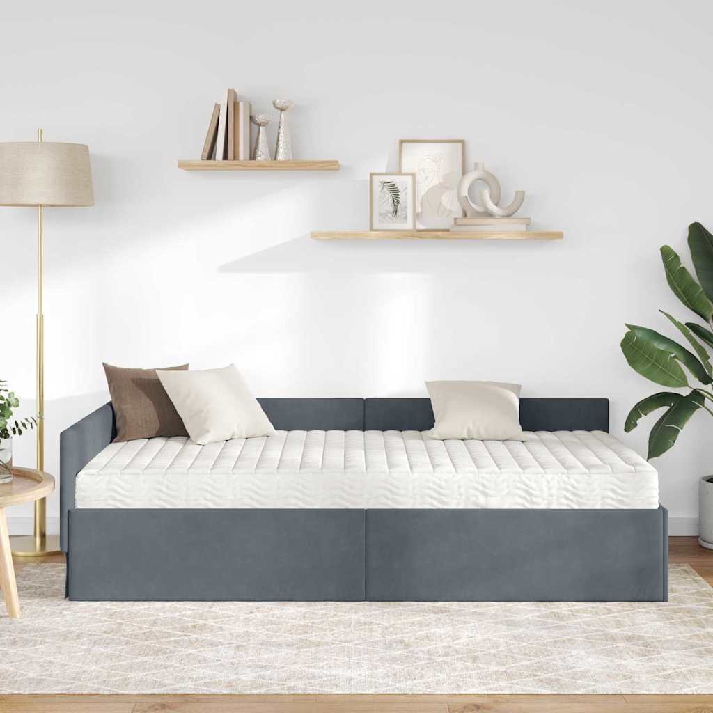 Eckbettgestell mit Matratze 2 stk. Dunkelgrau 80 x 200 cm Samt