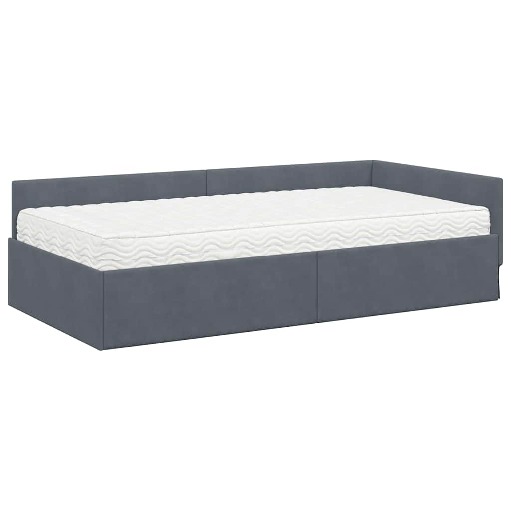 Eckbettgestell mit Matratze 2 stk. Dunkelgrau 80 x 200 cm Samt