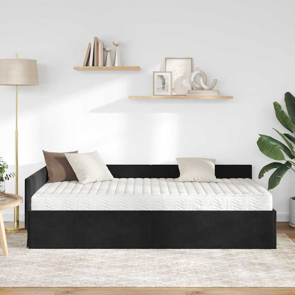 Eckbettgestell mit Matratze 2 stk. Schwarz 80 x 200 cm Samt