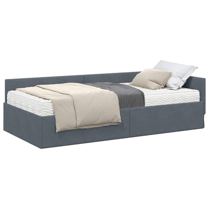 Eckbettgestell mit Matratze 2 stk. Dunkelgrau 90 x 190 cm Samt