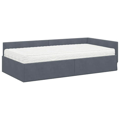 Eckbettgestell mit Matratze 2 stk. Dunkelgrau 90 x 190 cm Samt
