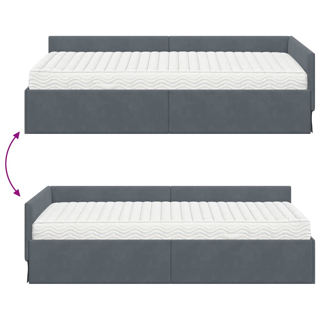 Eckbettgestell mit Matratze 2 stk. Dunkelgrau 90 x 190 cm Samt