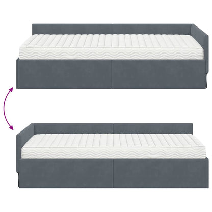 Eckbettgestell mit Matratze 2 stk. Dunkelgrau 90 x 190 cm Samt
