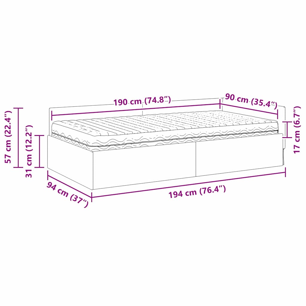 Eckbettgestell mit Matratze 2 stk. Dunkelgrau 90 x 190 cm Samt