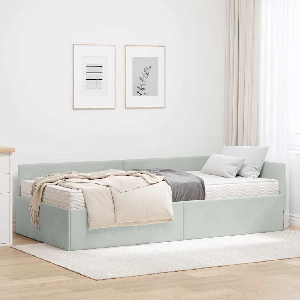 Eckbettgestell mit Matratze 2 stk. Hellgrau 90 x 200 cm Samt