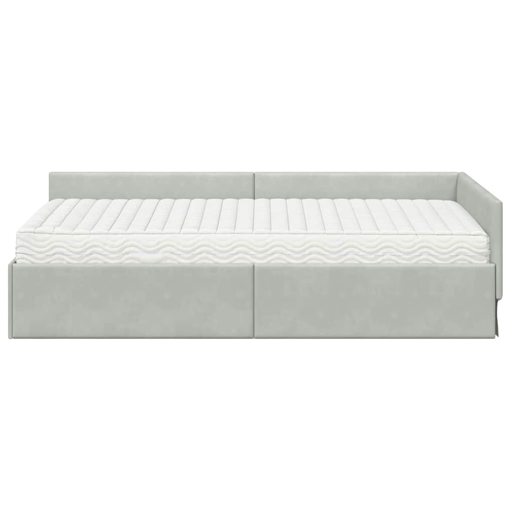 Eckbettgestell mit Matratze 2 stk. Hellgrau 90 x 200 cm Samt
