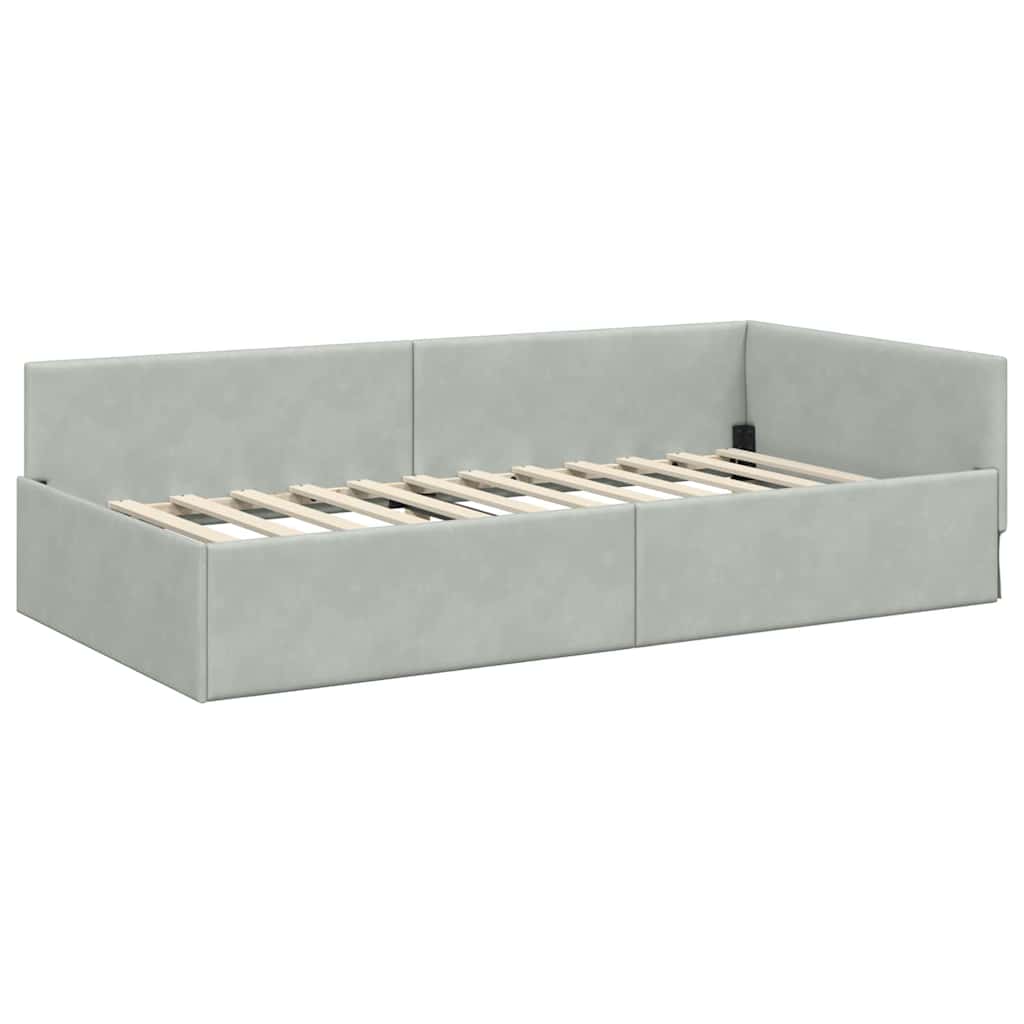 Eckbettgestell mit Matratze 2 stk. Hellgrau 90 x 200 cm Samt