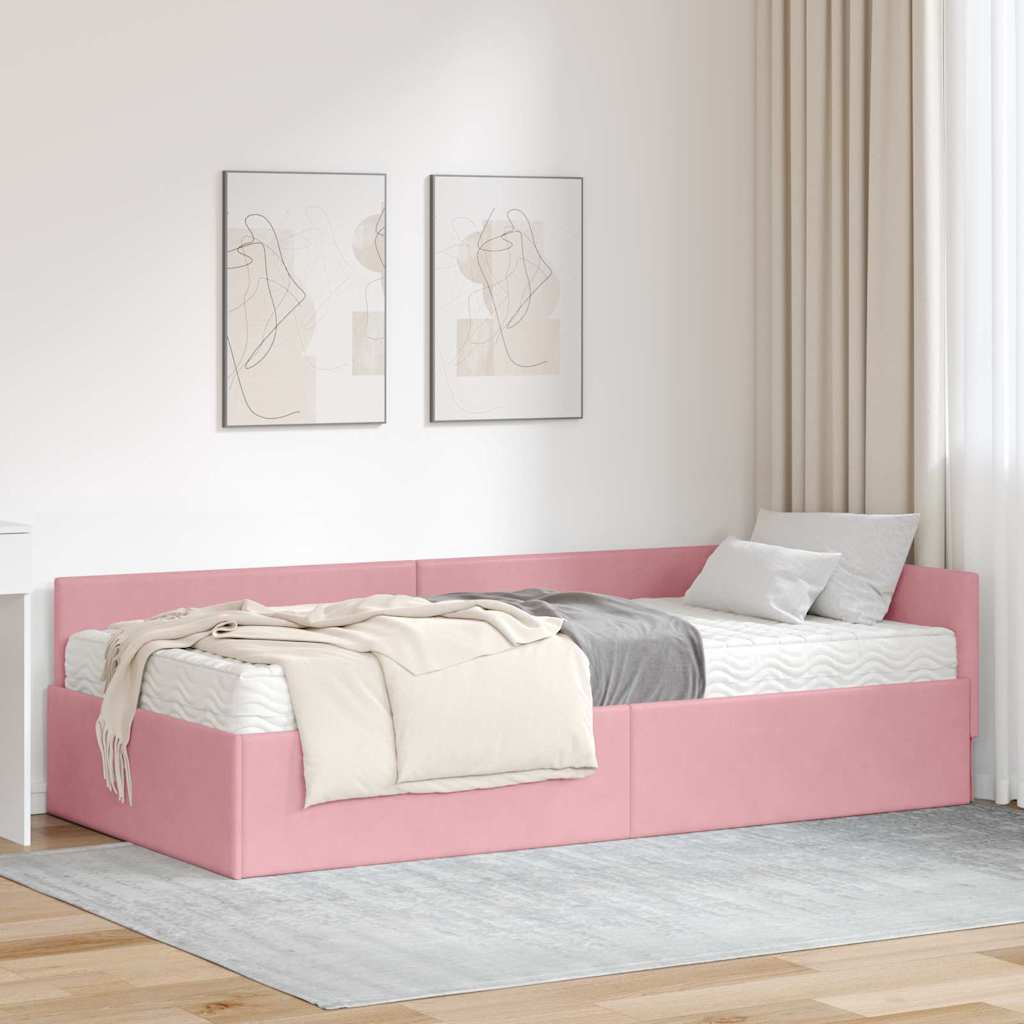 Eckbettgestell mit Matratze 2 stk. Rosa 90 x 200 cm Samt