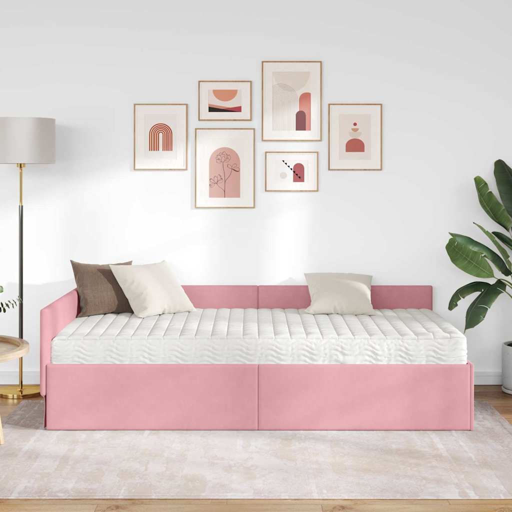 Eckbettgestell mit Matratze 2 stk. Rosa 90 x 200 cm Samt