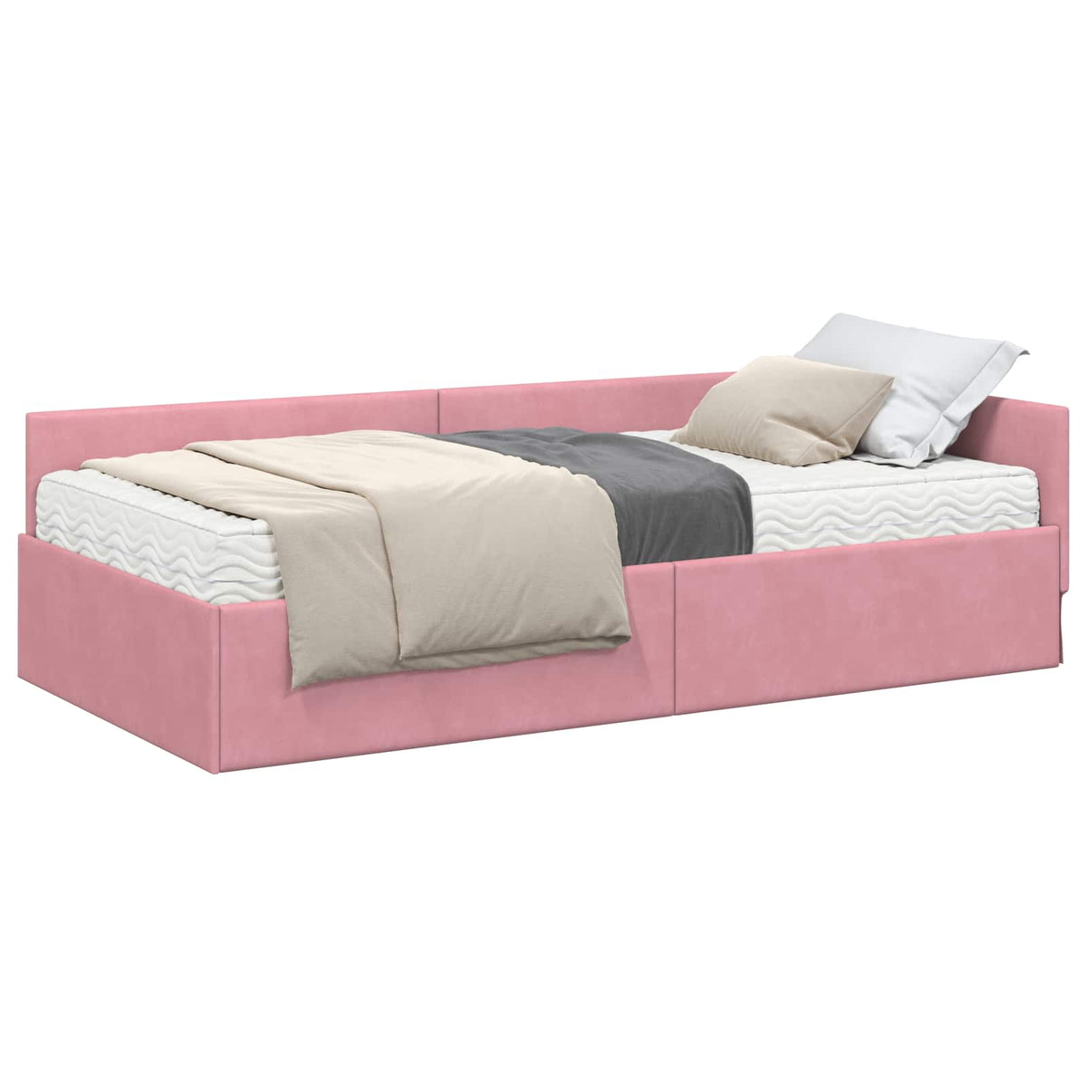 Eckbettgestell mit Matratze 2 stk. Rosa 90 x 200 cm Samt
