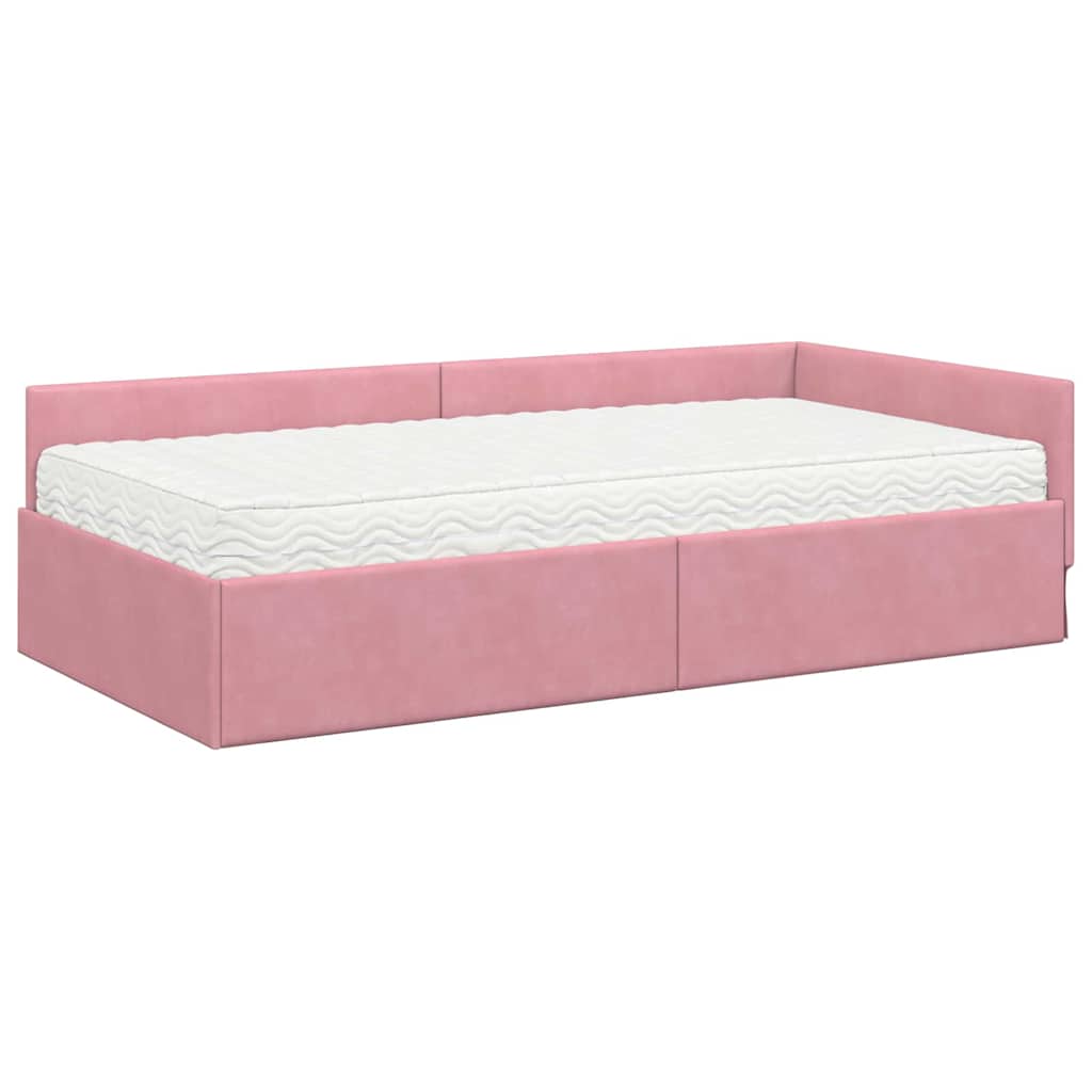 Eckbettgestell mit Matratze 2 stk. Rosa 90 x 200 cm Samt