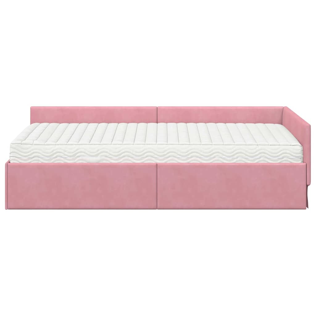 Eckbettgestell mit Matratze 2 stk. Rosa 90 x 200 cm Samt