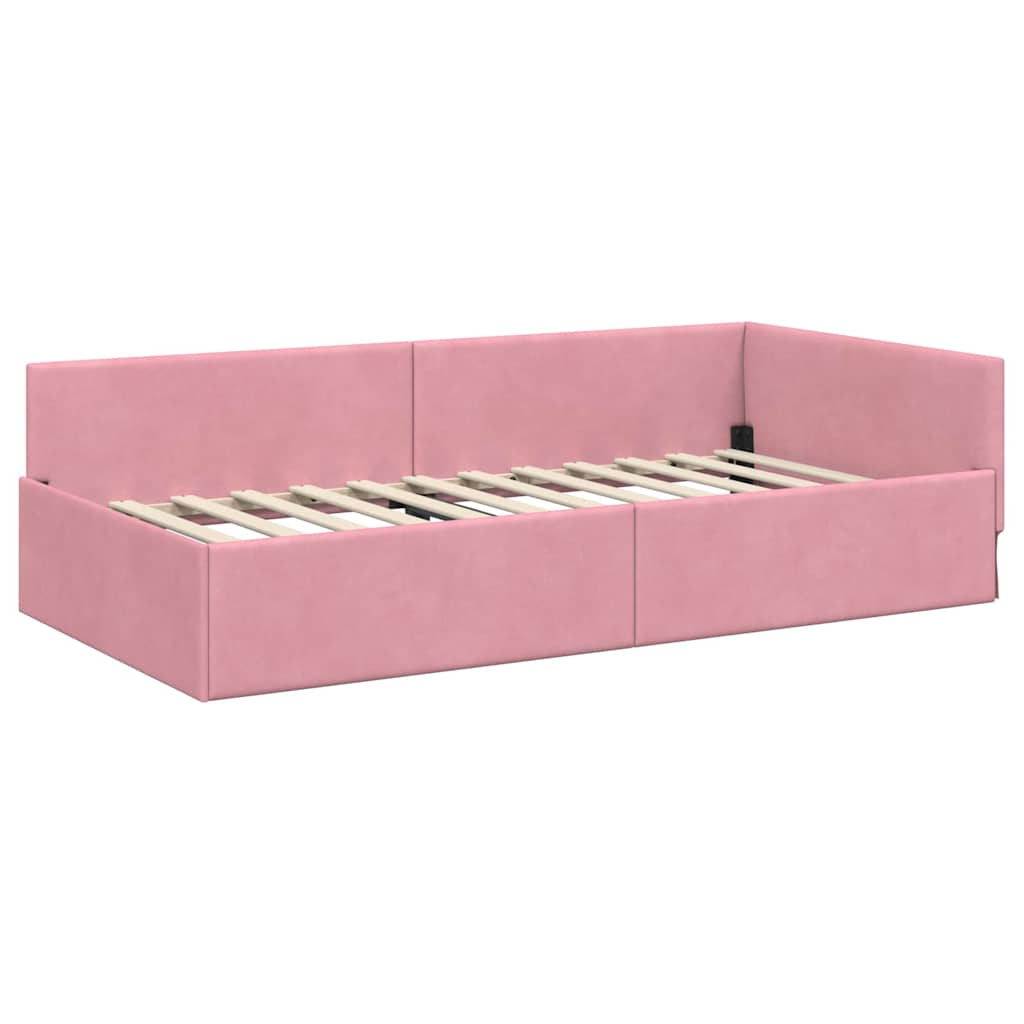 Eckbettgestell mit Matratze 2 stk. Rosa 90 x 200 cm Samt