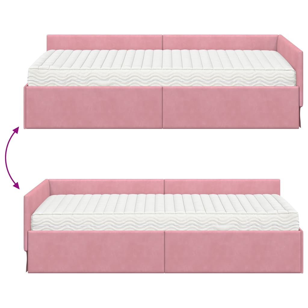 Eckbettgestell mit Matratze 2 stk. Rosa 90 x 200 cm Samt