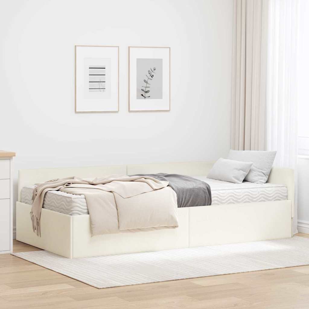 Eckbettgestell mit Matratze 2 stk. Creme 90 x 200 cm Samt
