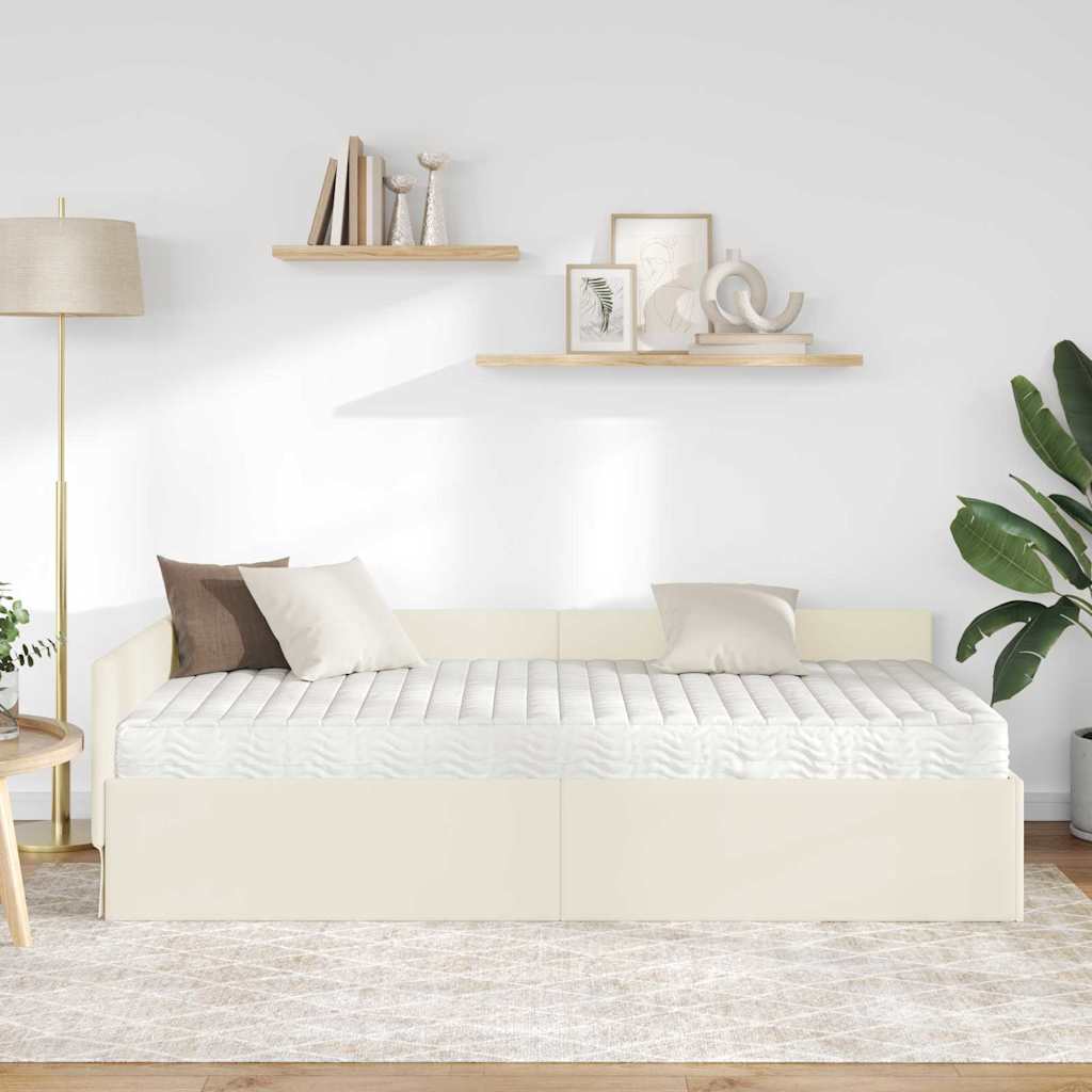 Eckbettgestell mit Matratze 2 stk. Creme 90 x 200 cm Samt